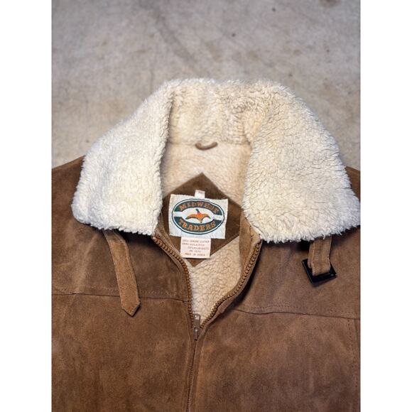 Vintage Midwest Traders Genuine Leather Suede Bomber Jacket | Sherpa Collar - Picture 5 of 12